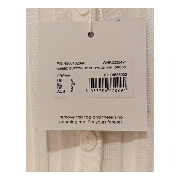 MISSGUIDED~NWT~Ribbed Button Down Bodycon Dress~Ivory Size 2 - Picture 3 of 5